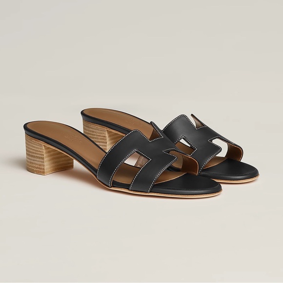 Hermes H Sandal Heeled 39.5 Black - Picture 1 of 10